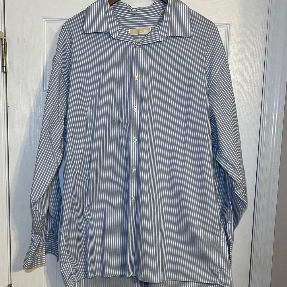 MICHAEL Michael Kors Men's Blue Striped Button-Down Dress Shirt